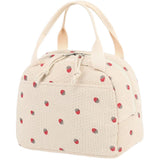 Green Strawberry Pattern Corduroy Lunch Bag - Insulated Thermal Cooler Tote for School Work and Picnics