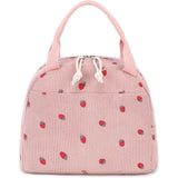 Pink Strawberry Pattern Corduroy Lunch Bag - Insulated Thermal Cooler Tote for School Work and Picnics
