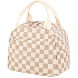 Beige Checkered Pattern Corduroy Lunch Bag - Insulated Thermal Cooler Tote for School Work and Picnics