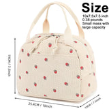 Beige Checkered Pattern Corduroy Lunch Bag - Insulated Thermal Cooler Tote for School Work and Picnics - Top-Down View