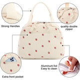 Beige Checkered Pattern Corduroy Lunch Bag - Insulated Thermal Cooler Tote for School Work and Picnics