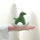 Green Modern Ceramic Rocking Horse Ornament - Cute Porcelain Figurine for Desk & Shelf Decor