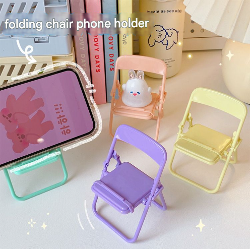 Color Mixing Adorable Mini Folding Chair Phone Stand - 4 Pack Cute Desktop Holder for Hands-Free Viewing