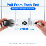 Grey and Black Portable Mini USB-C Mouse with Retractable Cable - Silent Click Travel Mouse for Laptop, MacBook, Tablet