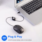 Blue and Black Portable Mini USB-C Mouse with Retractable Cable - Silent Click Travel Mouse for Laptop, MacBook, Tablet