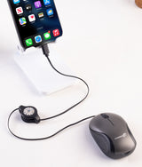 Blue and Black Portable Mini USB-C Mouse with Retractable Cable - Silent Click Travel Mouse for Laptop, MacBook, Tablet