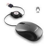 Grey and Black Portable Mini USB Mouse with Retractable Cable - Compact Travel Mouse for PC and Laptop