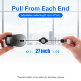 Grey and Black Portable Mini USB Mouse with Retractable Cable - Compact Travel Mouse for PC and Laptop - Front View