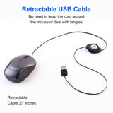 Grey and Black Portable Mini USB Mouse with Retractable Cable - Compact Travel Mouse for PC and Laptop - Top-Down View