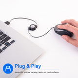 Grey and Black Portable Mini USB Mouse with Retractable Cable - Compact Travel Mouse for PC and Laptop - 45-Degree Angle
