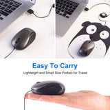 Grey and Black Portable Mini USB Mouse with Retractable Cable - Compact Travel Mouse for PC and Laptop - Rear View