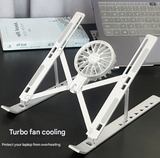 Silver Adjustable Aluminum Laptop Stand with Detachable Cooling Fan - Portable Ergonomic Riser for Desk - Side View