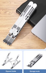 Silver Adjustable Aluminum Laptop Stand with Detachable Cooling Fan - Portable Ergonomic Riser for Desk - 45-Degree Angle