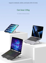 Silver Adjustable Aluminum Laptop Stand with Detachable Cooling Fan - Portable Ergonomic Riser for Desk - Close-Up Angle