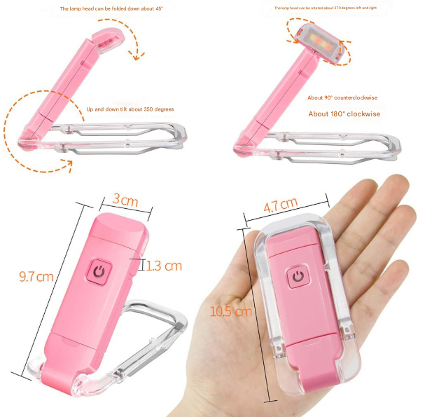 2 Pcs Black USB Rechargeable Clip-on LED Book Light - 3 Color Modes & Dimmable Brightness for Eye-Caring Reading