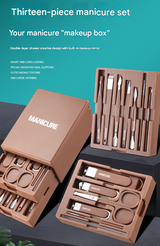 Yellow Premium 13-in-1 Manicure & Grooming Kit - Professional Carbon Steel Pedicure Set with Dual-Drawer Case & Mirror - Front View