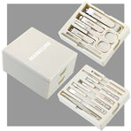 White Premium 13-in-1 Manicure & Grooming Kit - Professional Carbon Steel Pedicure Set with Dual-Drawer Case & Mirror