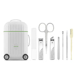 White Mini Suitcase Manicure Set - 8-Piece Portable Grooming & Nail Care Travel Kit