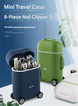 White Mini Suitcase Manicure Set - 8-Piece Portable Grooming & Nail Care Travel Kit - Front View
