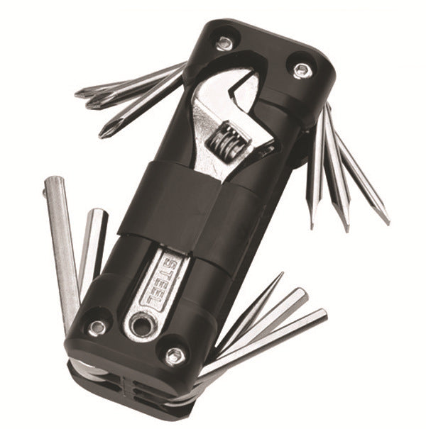 Black Versatile 16-in-1 Bike & Motorcycle Multi-Tool - Portable Repair Kit with Adjustable Wrench