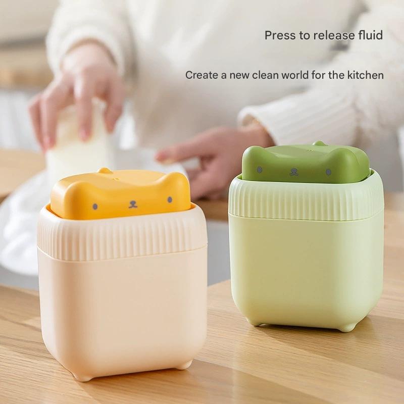 2 Pcs ( Green + Yellow ) Cute Cat Press-to-Dispense Soap Pump & Sponge Caddy for Kitchen Sink