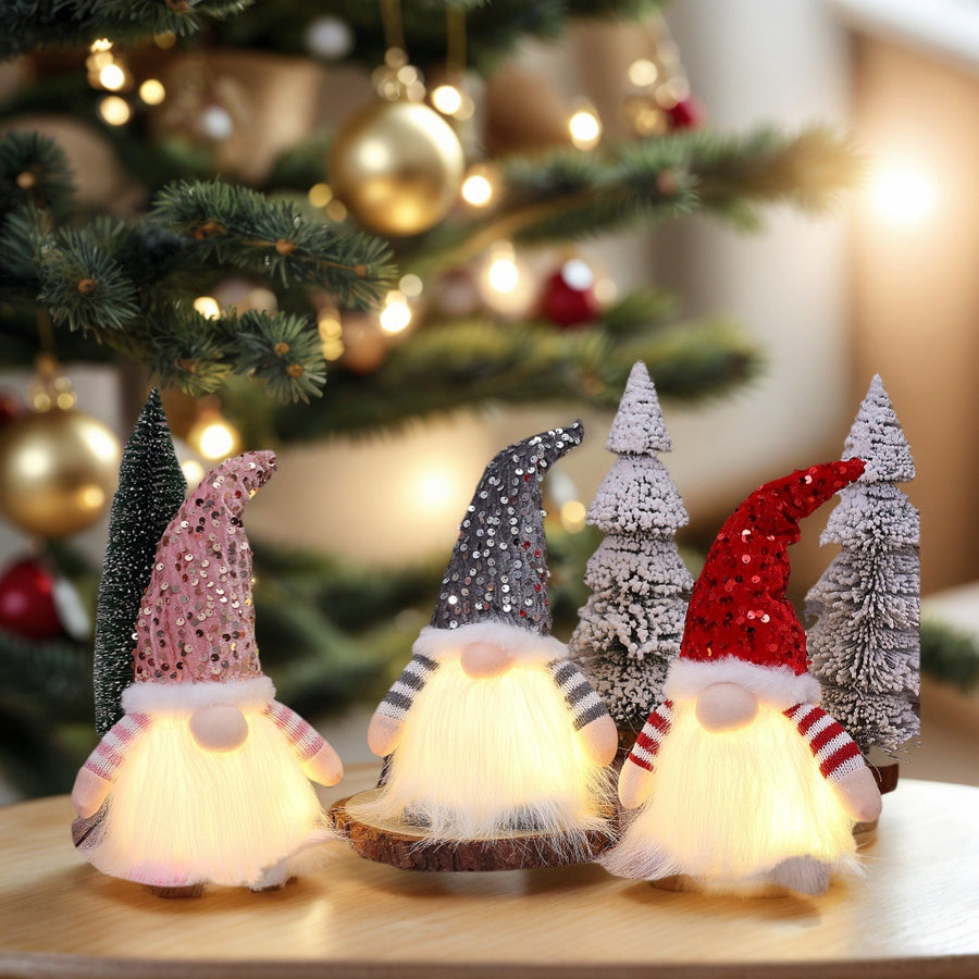2 Pcs Red Charming Light-Up Christmas Gnome - Festive Nordic Plush Holiday Decoration