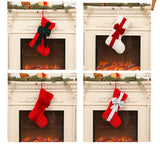 2 Pcs Red Stitching Green Bow Luxurious Velvet Christmas Stocking with Elegant Bow - Large 45cm Holiday Mantel Decoration - Front View