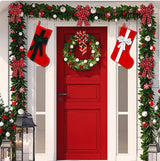 2 Pcs Red Stitching Green Bow Luxurious Velvet Christmas Stocking with Elegant Bow - Large 45cm Holiday Mantel Decoration - Top-Down View