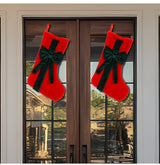 2 Pcs Red Stitching Red Bow Luxurious Velvet Christmas Stocking with Elegant Bow - Large 45cm Holiday Mantel Decoration - Side View