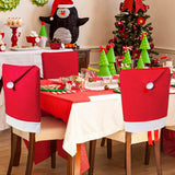 Red Festive Santa Hat Dining Chair Covers - Set of 8 for Holiday Party Decoration - Front View