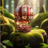 Red Whimsical Santa's Hot Air Balloon Ornament - 2D Flat Acrylic Hanging Decoration for Wall & Tree - Side View