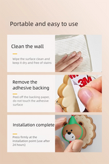 3 Pcs (Pink + Brown + Yellow) Adorable Bear Wall Protector - Multi-Use Self-Adhesive Door Stopper Bumper - Close-Up Angle