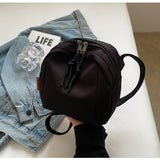 Black Lightweight Canvas Crossbody Bag - Minimalist Casual Shoulder Satchel with Adjustable Strap - Top-Down View