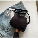 Black Lightweight Canvas Crossbody Bag - Minimalist Casual Shoulder Satchel with Adjustable Strap - 45-Degree Angle