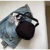 Black Lightweight Canvas Crossbody Bag - Minimalist Casual Shoulder Satchel with Adjustable Strap - Rear View