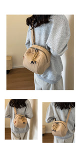 Khaki Lightweight Canvas Crossbody Bag - Minimalist Casual Shoulder Satchel with Adjustable Strap - Front View