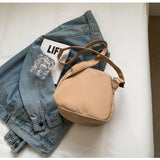 Khaki Lightweight Canvas Crossbody Bag - Minimalist Casual Shoulder Satchel with Adjustable Strap - 45-Degree Angle