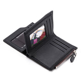 Black Men's Slim Vertical Bifold Wallet - PU Leather Card Holder with Zipper Coin Pocket and ID Window - Side View