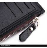 Brown Men's Slim Vertical Bifold Wallet - PU Leather Card Holder with Zipper Coin Pocket and ID Window