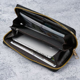 Black Men's Long Zipper Wallet Clutch - PU Leather Wristlet with Phone and Card Slots - Side View