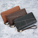 Coffee Men's Long Zipper Wallet Clutch - PU Leather Wristlet with Phone and Card Slots - Front View