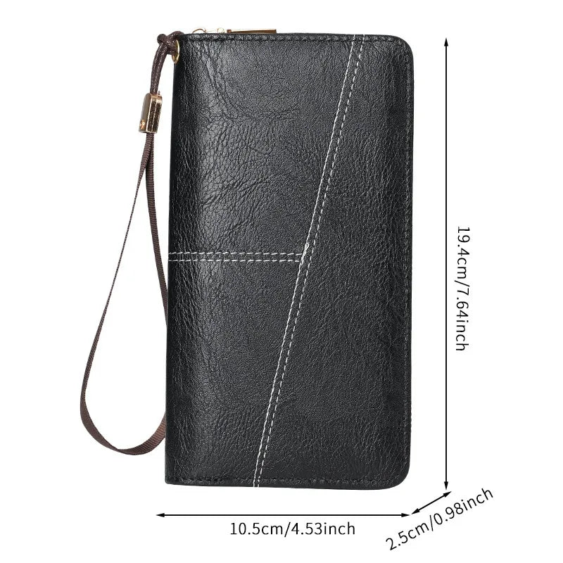 Coffee Men's Long Zipper Wallet Clutch - PU Leather Wristlet with Phone and Card Slots