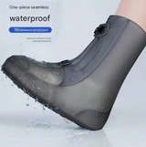 2 Pcs Size M White Reusable Waterproof Shoe Covers - Heavy Duty Non-Slip Rain Boot Protectors - Top-Down View