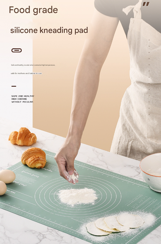 Dark Blue 3-Piece Silicone Baking Set - Non-Stick Pastry Mat with Measurements, Rolling Pin & Dough Scraper