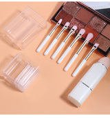 Lighgt Cyan Compact 8-in-1 Makeup Brush Set - Portable Travel Kit with Retractable Brushes and Case - Top-Down View
