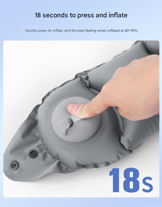 Light Grey Press-Pump Inflatable Travel Pillow - Ultra-Lightweight Ergonomic 360° Neck Support