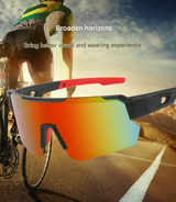 Black Temples and Blue-Purple Lenses Unisex Sport Cycling Sunglasses - Lightweight Wraparound Eyewear for Running & Outdoor Activities - Side View