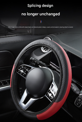 2-Pack (Type A + Type B) Beige And Black Sporty Carbon Fiber Leather Steering Wheel Cover - Universal 38cm Easy-Fit Elastic Grip