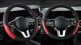 2-Pack (Type A + Type B) Beige And Black Sporty Carbon Fiber Leather Steering Wheel Cover - Universal 38cm Easy-Fit Elastic Grip - Side View