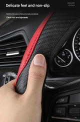 2-Pack (Type A + Type B) Beige And Black Sporty Carbon Fiber Leather Steering Wheel Cover - Universal 38cm Easy-Fit Elastic Grip
